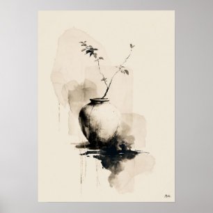 Poster Vase silencieux Art minimaliste japonais encre sum