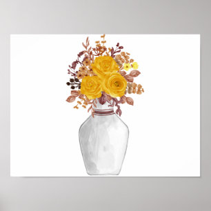 Poster Vase transparent avec fleurs Brown et jaunes