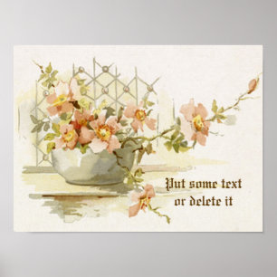 Poster Vase vintage avec roses roses roses d'aquarelle im