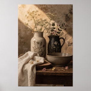 Poster Vases botaniques et bol en terre cuite