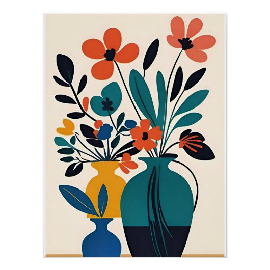 Poster Vases de fleurs de style Matisse (Devant)