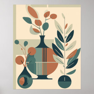 Poster Vases et Plantes Abstraits modernes du milieu du s