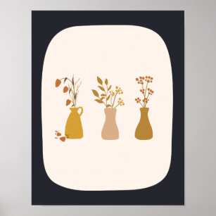 Poster Vases florales de récolte d'automne mignonnes