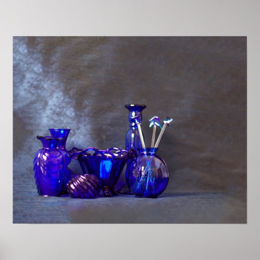 Poster Vases horizontales en verre bleu (Devant)
