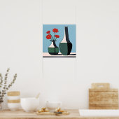Poster Vases noirs et blancs avec fleurs rouges (Cuisine)