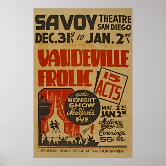 Poster Vaudeville Frolic 15 Acts Gala Midnight Show WPA (Devant)