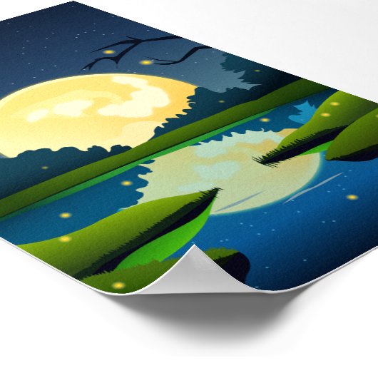 Poster Vector Moonlight Heure de nuit Paysage Arrière - p (Coin)