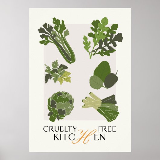 Poster Vegan Kitchen Wall Art Cruelty Free Minimalist (Devant)