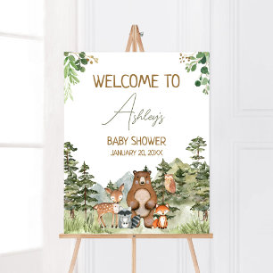 Poster Végétal Bois Animaux Baby shower Bienvenue