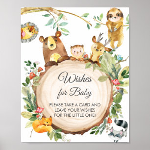 Poster Végétal Bois Animaux Voeux pour bébé Signal