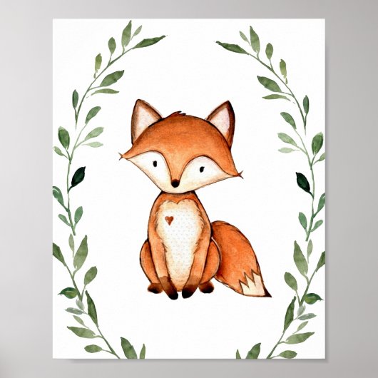 Poster Végétal Fox Woodland Animaux Nursery Wall Art (Devant)