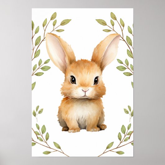 Poster Végétal Lapin Bois Animaux Pépinière (Devant)