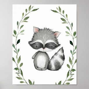Poster Végétal Raccoon Bois Animaux Pépinière Mur Art