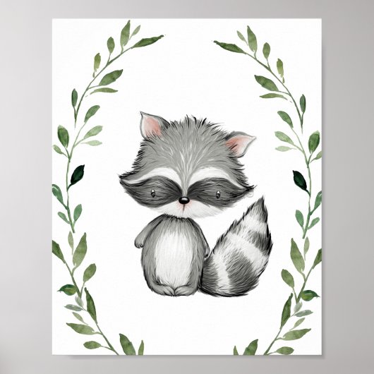 Poster Végétal Raccoon Bois Animaux Pépinière Mur Art (Devant)