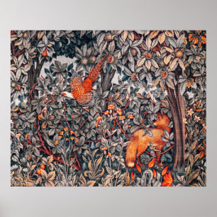 Poster VÉGÉTATION, ANIMAUX DE LA FORÊT Faisan, Renard Rou