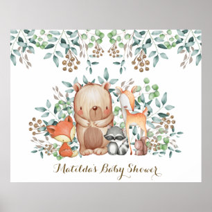 Poster Végétation botanique Bois Animaux Bienvenue Bébé