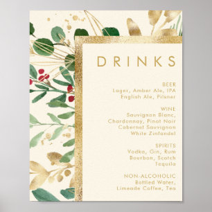 Poster Végétation de Noël moderne   Menu boissons crémeus