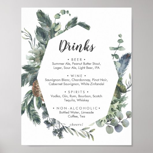 Poster Végétation d'hiver Boissons Mariages Menu Signer (Devant)
