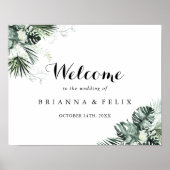 Poster Végétation tropicale Blanc Floral Mariage Bienvenu (Devant)