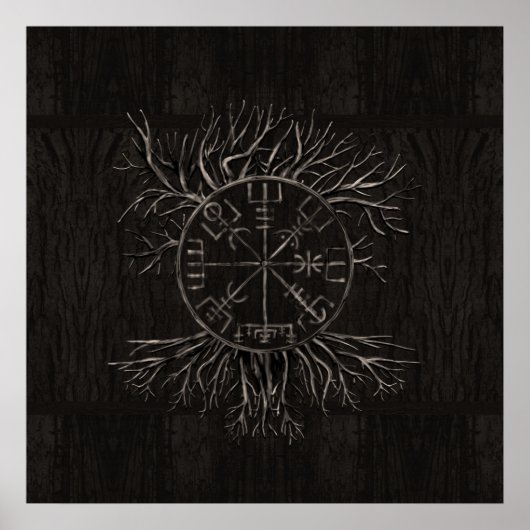 Poster Vegvisir et arbre de vie Yggdrasil (Devant)