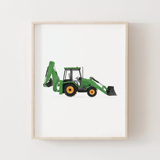 Poster Véhicule de construction chargeuse-pelleteuse vert
