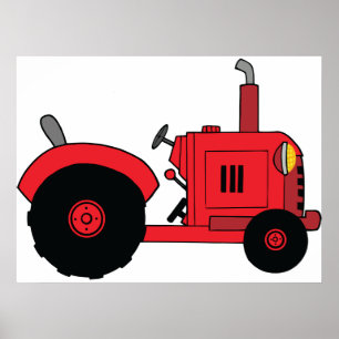 Poster Véhicule tracteur de ferme rouge