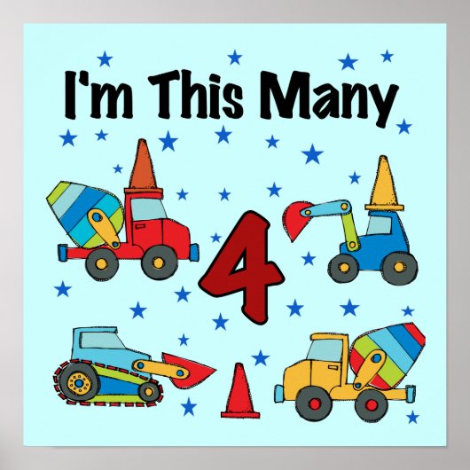 Poster Véhicules de construction T-shirts 4e anniversaire (Devant)