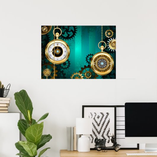 Poster Veille bijoux Steampunk sur un Arrière - plan vert (Bureau à domicile)