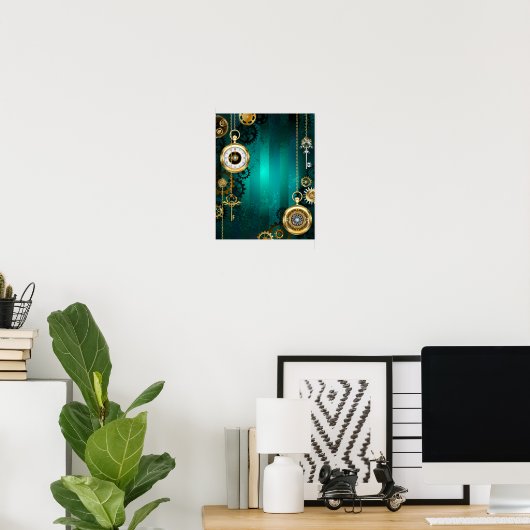 Poster Veille bijoux Steampunk sur un Arrière - plan vert (Bureau à domicile)