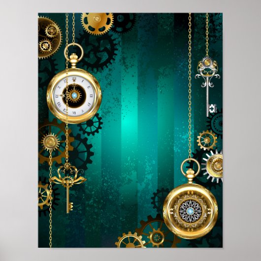 Poster Veille bijoux Steampunk sur un Arrière - plan vert (Devant)