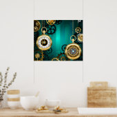 Poster Veille bijoux Steampunk sur un Arrière - plan vert (Cuisine)