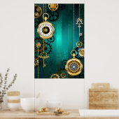 Poster Veille bijoux Steampunk sur un Arrière - plan vert (Cuisine)