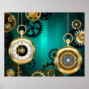 Poster Veille bijoux Steampunk sur un Arrière - plan vert