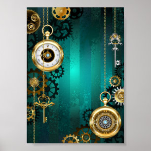 Poster Veille bijoux Steampunk sur un Arrière - plan vert
