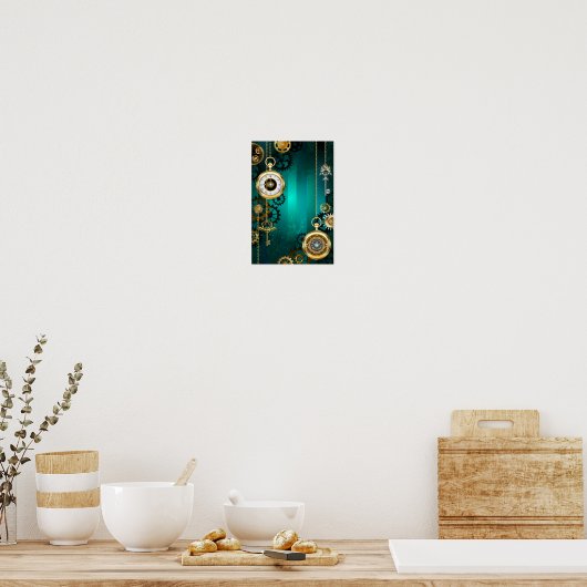 Poster Veille bijoux Steampunk sur un Arrière - plan vert (Cuisine)
