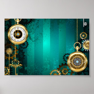 Poster Veille bijoux Steampunk sur un Arrière - plan vert