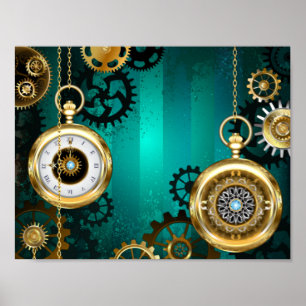 Poster Veille bijoux Steampunk sur un Arrière - plan vert