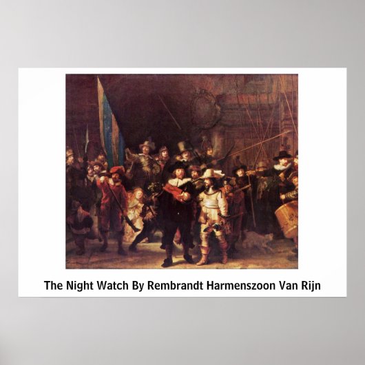 Poster Veille De Nuit Par Rembrandt Harmenszoon Van Rijn (Devant)