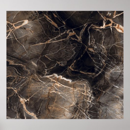 Poster Veines dorées en marbre foncé Brown (Devant)
