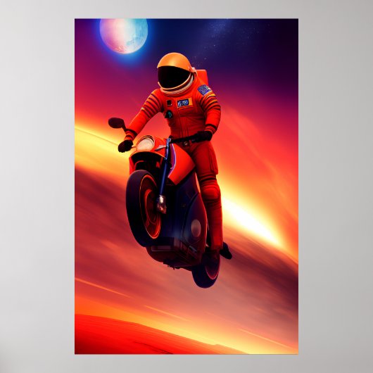 Poster Vélo astronaute dans l'espace Graphisme Sci-Fi Art (Devant)