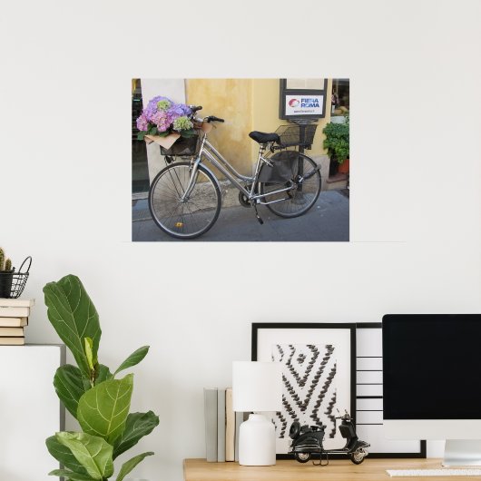 Poster Vélo avec panier de Hydrangeas (Bureau à domicile)