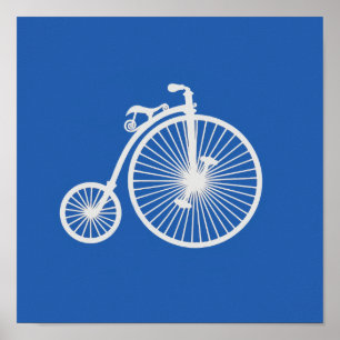 Poster Vélo blanc vintage sur bleu
