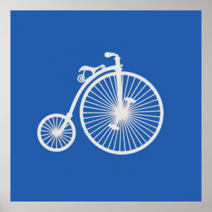 Poster Vélo blanc vintage sur fond bleu