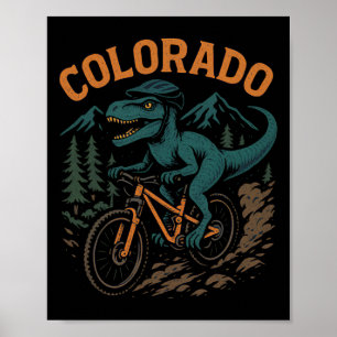Poster Vélo de montagne Colorado T-rex dinosaure drôle de