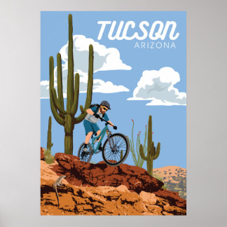 Poster Vélo de montagne de 28 po x 20 po - Tucson, Arizon