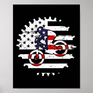 Poster Vélo de Montagne Drapeau Usa Mtb Vtt Descente Pour