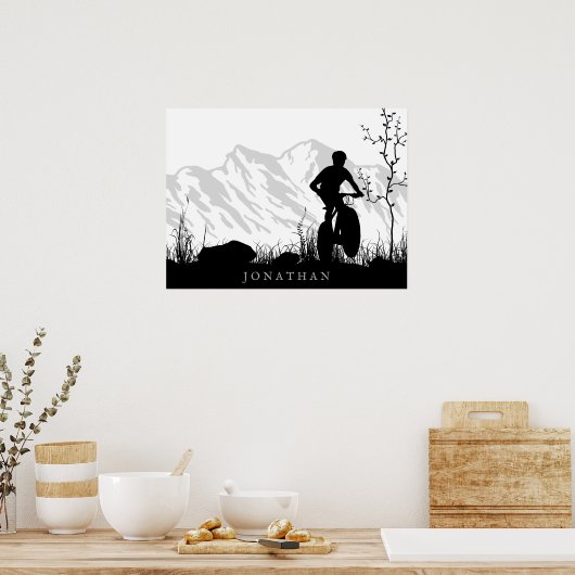Poster Vélo de montagne Silhouette personnalisé (Cuisine)