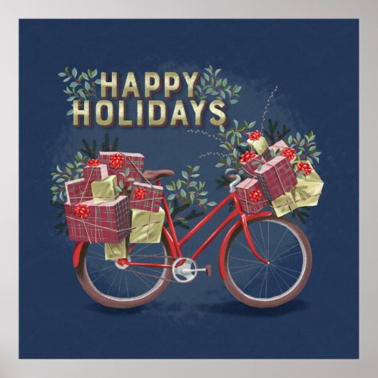 Poster Vélo de Noël rouge avec présentateurs (Devant)