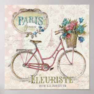 Poster Vélo de Paris avec des fleurs dans l'avant