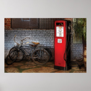 Poster Vélo - deux vélos et une pompe à gaz